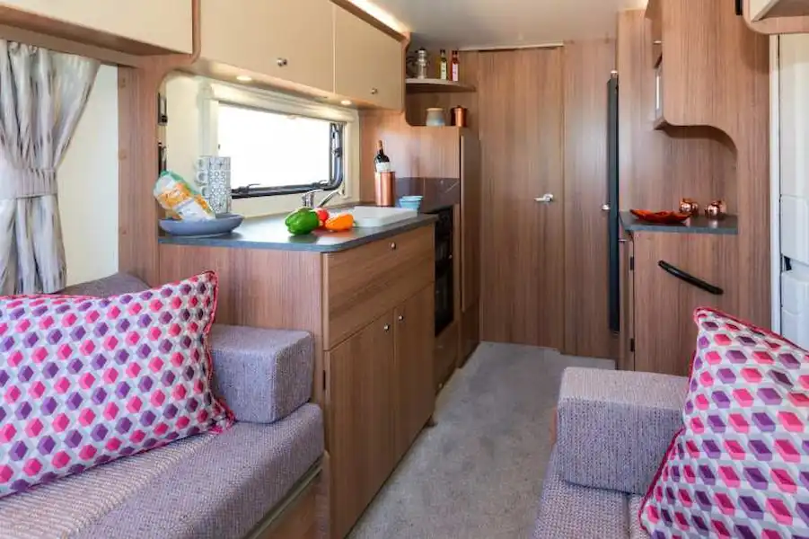 A caravan of two halves, with a bedroom and washroom at the rear. (Click to view full screen)