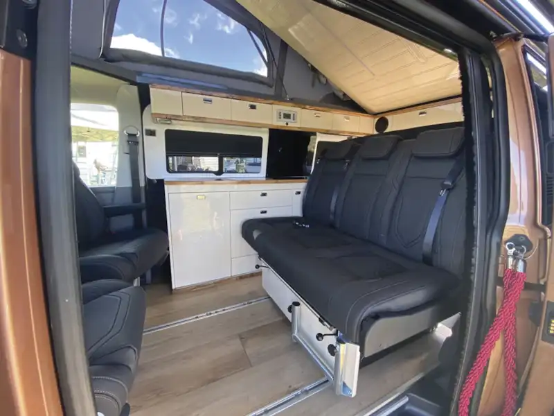 The interior of the Knights Custom Prestige Tourer campervan (Click to view full screen)