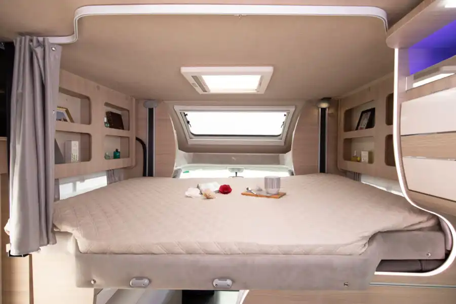 The drop down bed in the Mobilvetta Kea P67 motorhome (Click to view full screen)