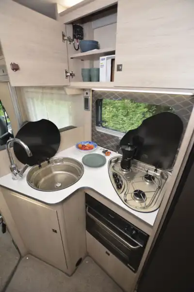 The kitchen in the Auto-Trail Tribute F72 (Click to view full screen)