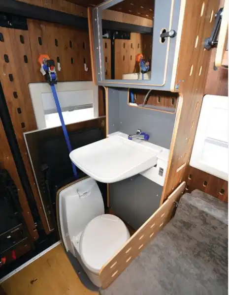 Washroom in the CargoClips Cargo Camper (Click to view full screen)
