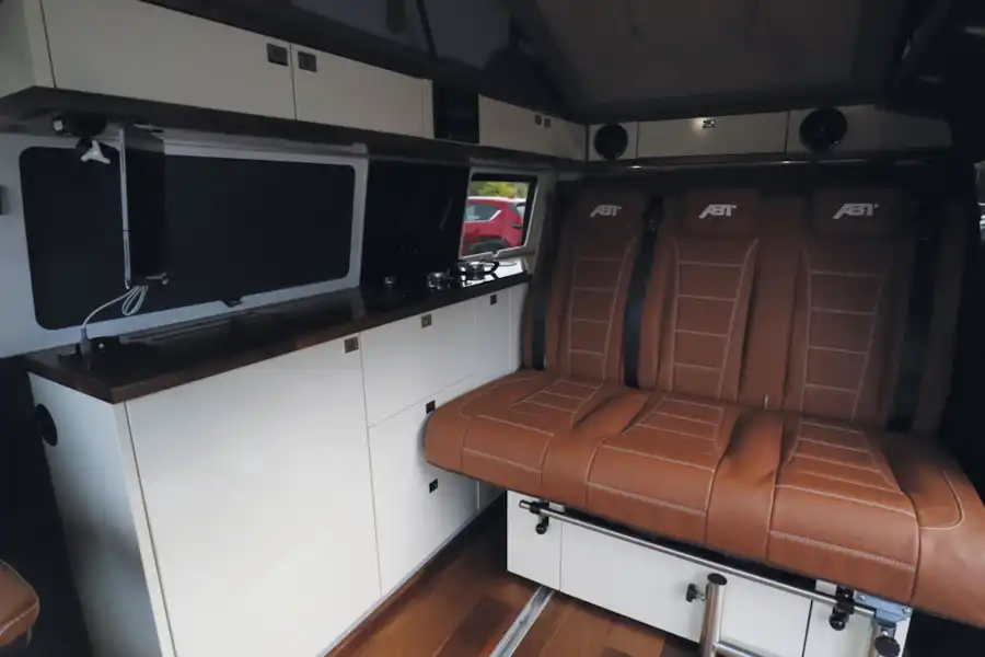 Rear seats in the Knights Custom Prestige Tourer campervan (Click to view full screen)