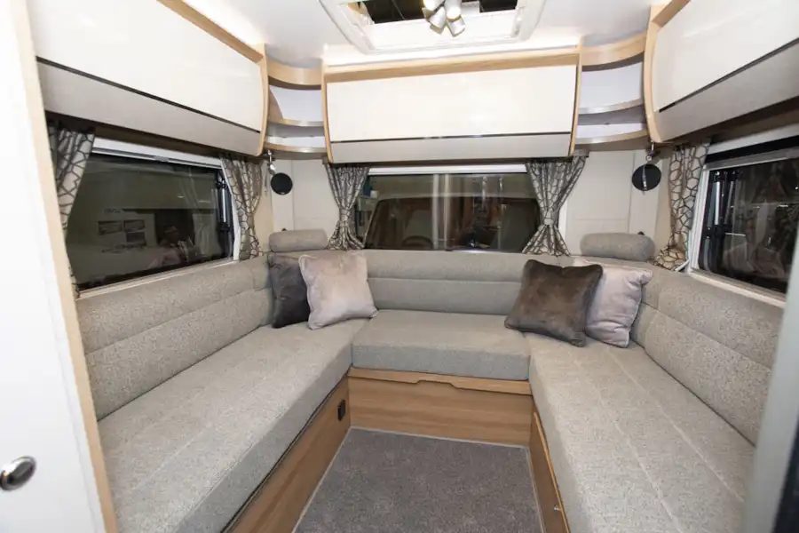 The rear U-shaped lounge in the Bailey Autograph 81-6 motorhome (Click to view full screen)