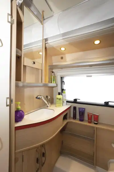 Storage in the Eriba Touring Troll 530 Rockabilly caravan (Click to view full screen)