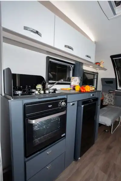 The Swift Basecamp 6 caravan kitchen (Click to view full screen)