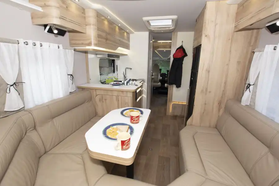 The interior of The U-shaped rear lounge in Le Voyageur Classic LV7.8LU motorhome (Click to view full screen)