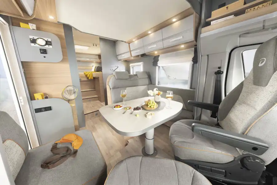 The lounge area in the Dethleffs Trend Edition T 7057 motorhome (Click to view full screen)