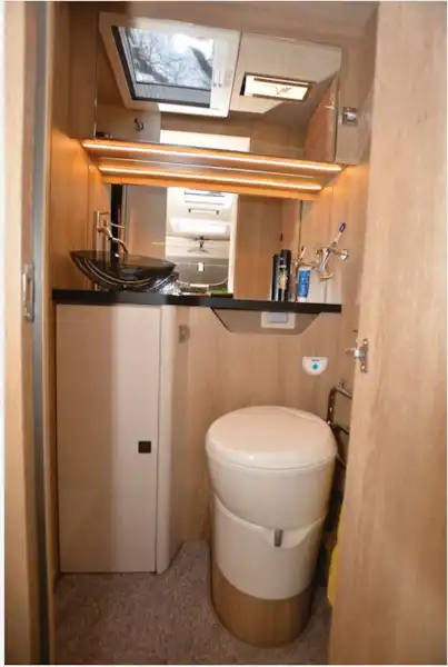 The Mobilvetta Tekno Line K-Yacht 59 A-class motorhome washroom (Click to view full screen)