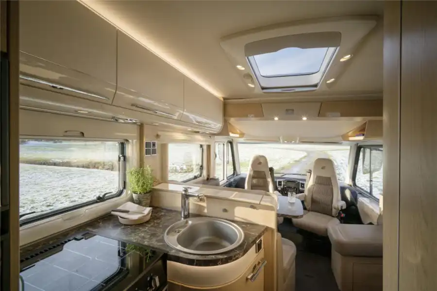The front lounge in the new Hymer B-Class SupremeLine 674 luxury motorhome (Click to view full screen)