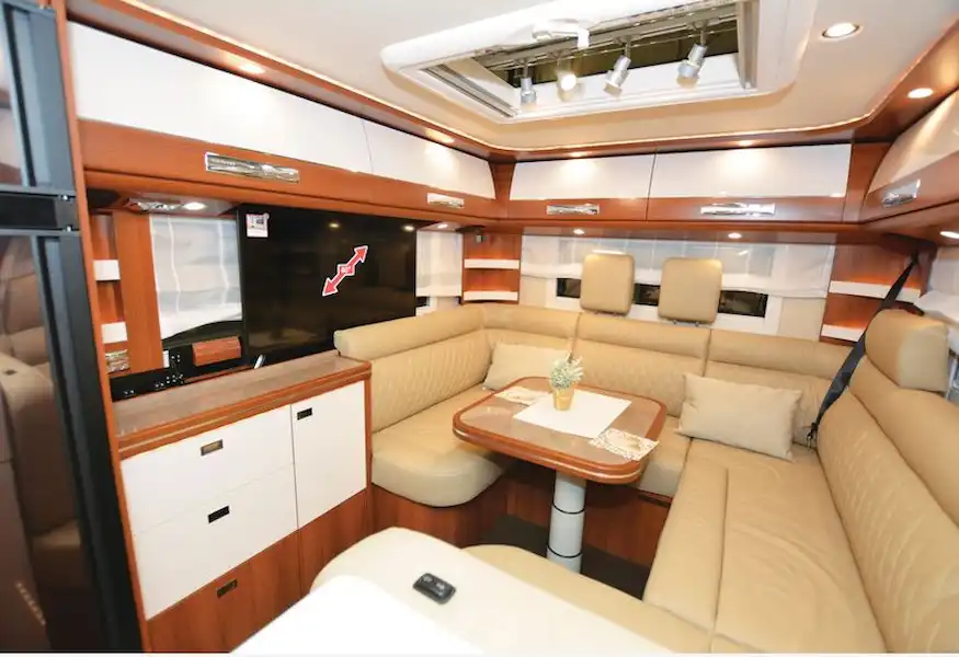 The Carthago Liner-for-two I 53 A-class motorhome rear lounge (Click to view full screen)