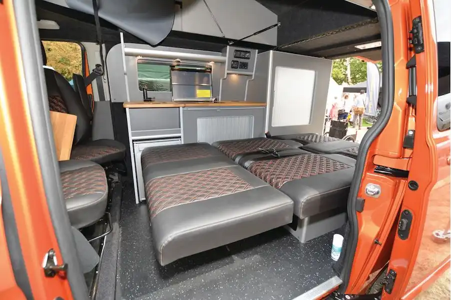The Bulldog Conversions Transit Custom campervan interior (Click to view full screen)