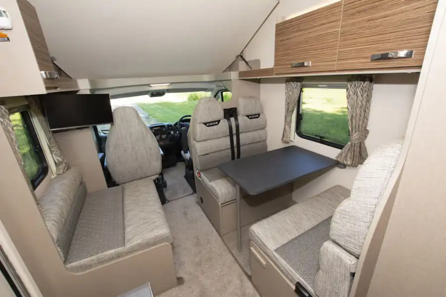 The lounge in the Swift Edge 476 Black Edition motorhome (Click to view full screen)