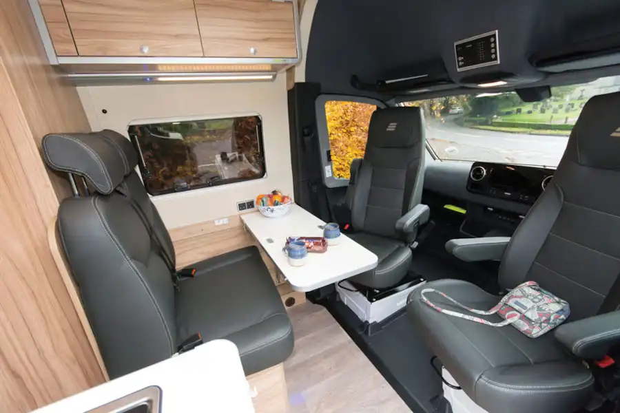 The lounge and cab in the Hymer Grand Canyon S (Click to view full screen)