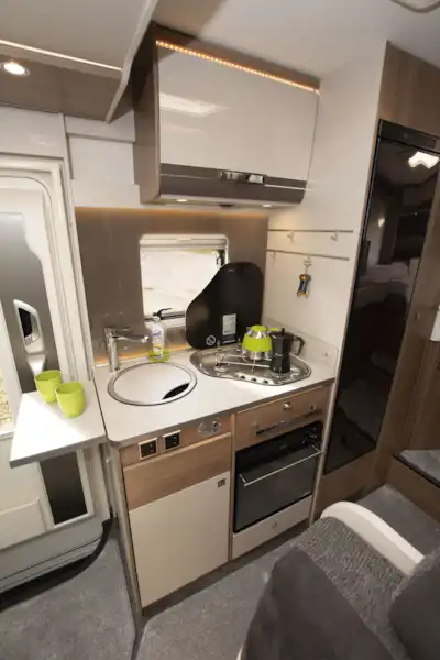 The kitchen in the Dethleffs Globeline T 6613 EB motorhome (Click to view full screen)