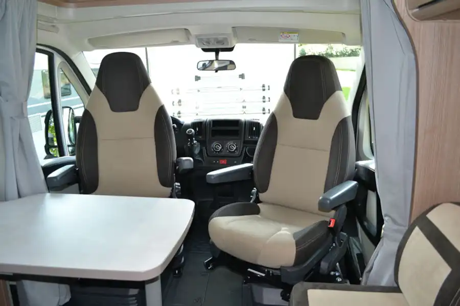 The cab seats in the Carado V132 motorhome (Click to view full screen)