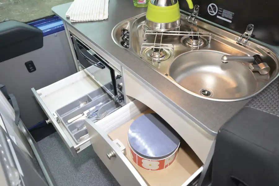 Drawers in the kitchen in the Nexa+ HL campervan (Click to view full screen)