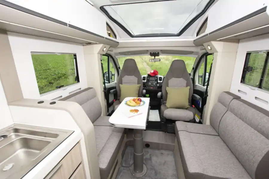 Adria Compact interior showing lounge and cab (Click to view full screen)