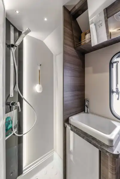 The shower in the Evo Sound motorhome (Click to view full screen)