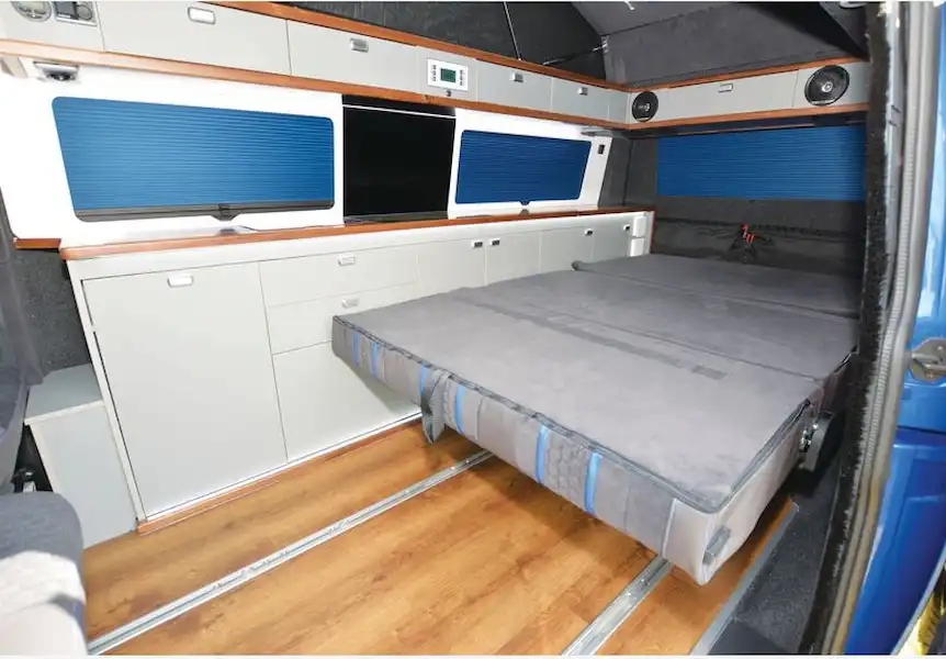 The Knights Custom Prestige Tourer LWB campervan bed (Click to view full screen)