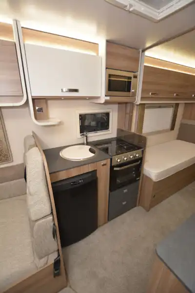 The kitchen in the Swift Champagne 675 motorhome (Click to view full screen)