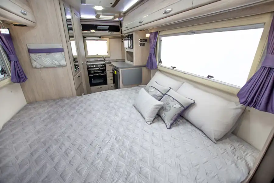The double bed in the Auto-Sleepers Broadway EK TB LP motorhome (Click to view full screen)
