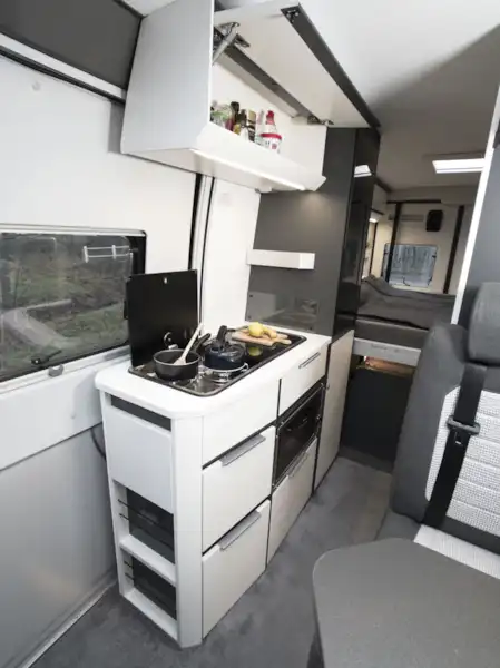 The side kitchen in the Adria Twin Supreme 640 SGX campervan (Click to view full screen)