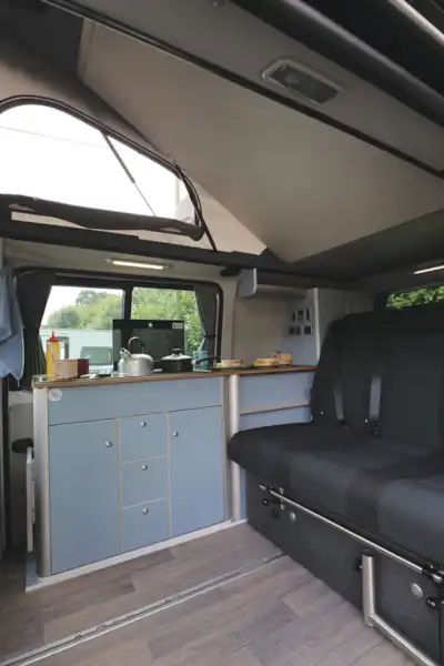 The kitchen in the HemBil Drift campervan (Click to view full screen)