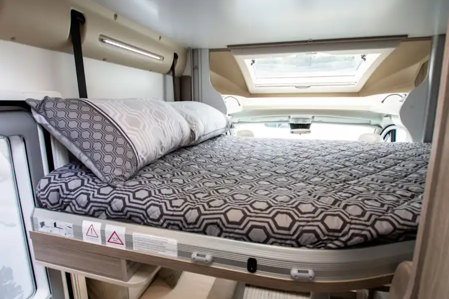 The drop-down bed in the Benimar Mileo 202 motorhome (Click to view full screen)