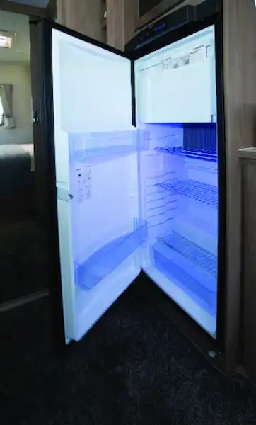 The 155-litre fridge-freezer is on the nearside (Click to view full screen)