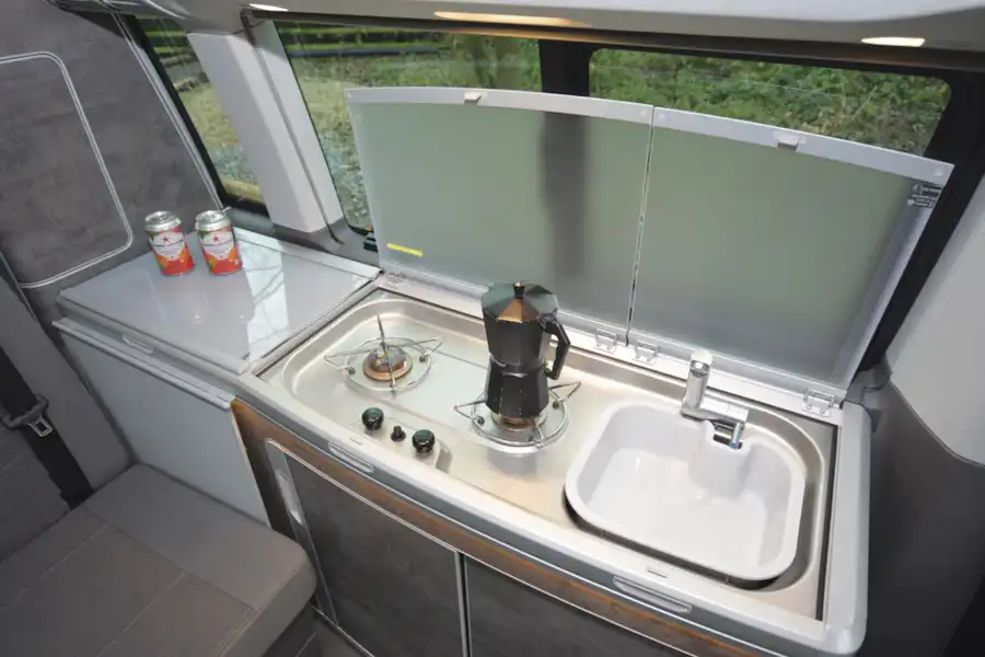 The kitchen in the Volkswagen California Ocean (Click to view full screen)