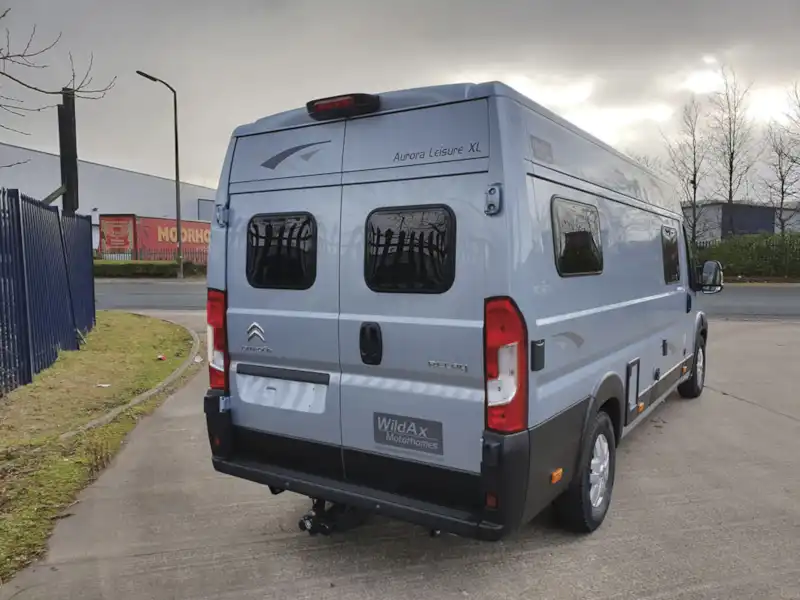 A rear view of the WildAx Aurora campervan (Click to view full screen)