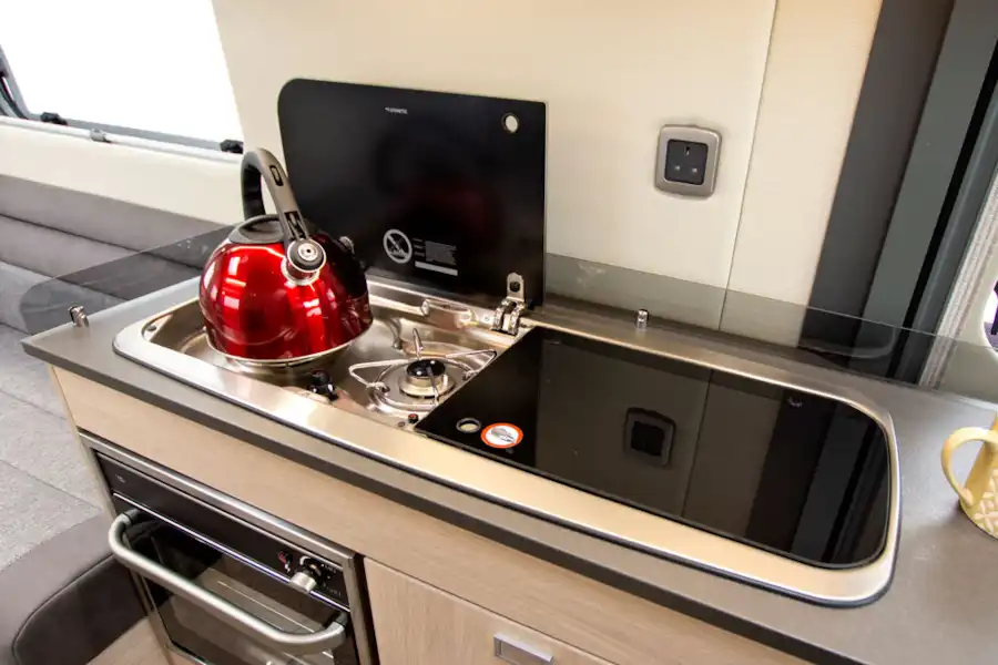 Close up of the kitchen hob in the Benivan 120 campervan (Click to view full screen)