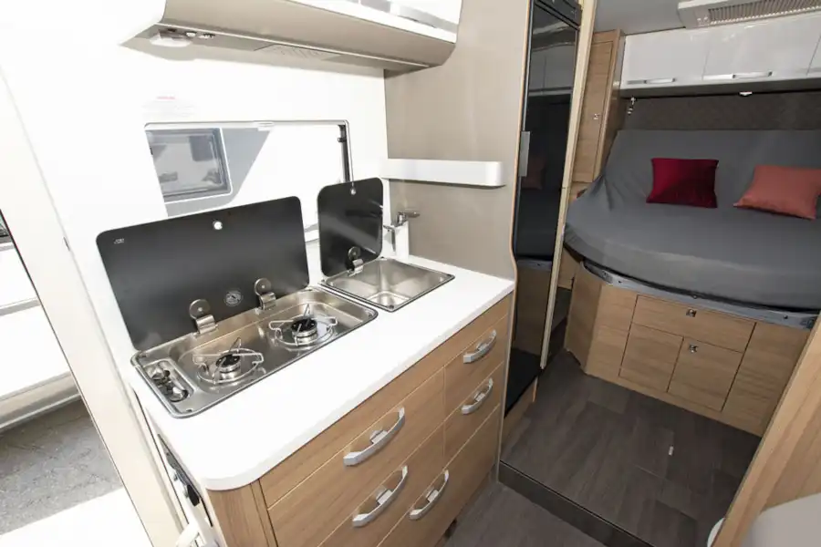 The kitchen in the Adria Matrix Axess 600 SC motorhome (Click to view full screen)
