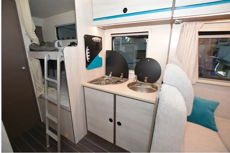 The Rimor Kilig 50 overcab motorhome kitchen (Click to view full screen)