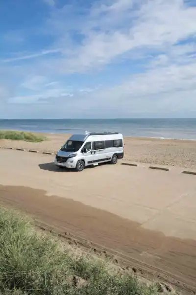 The Auto Trail looks great on the beach (Click to view full screen)