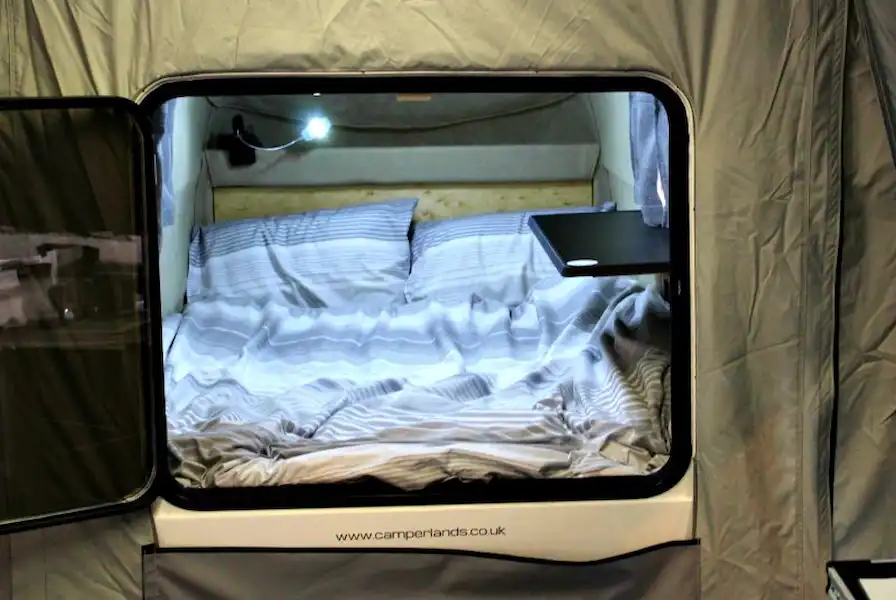The bed made up in the Transcamper MiniCamp (Click to view full screen)