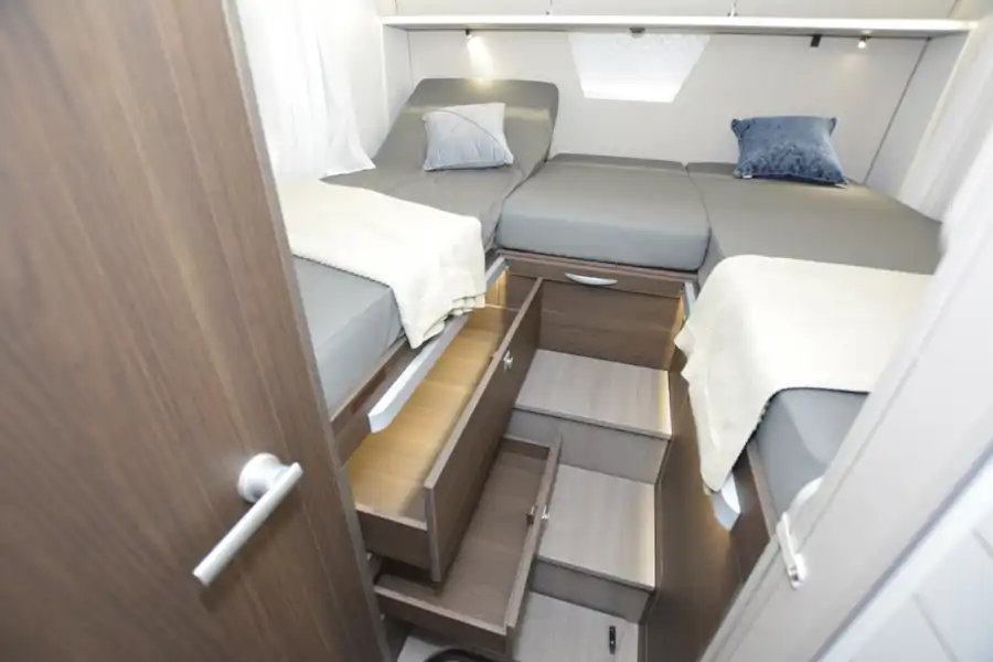 Twin beds in the The Adria Matrix Supreme 670 SL motorhome (Click to view full screen)
