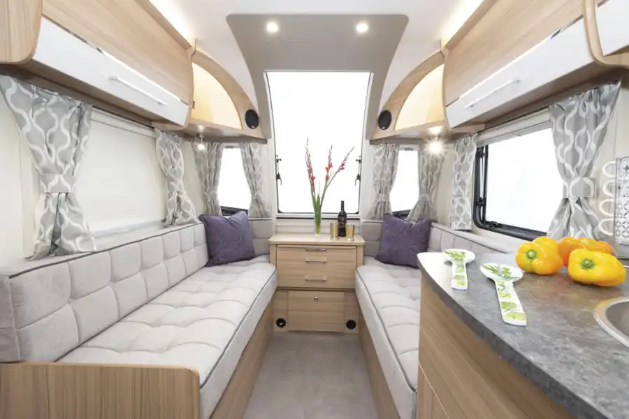 Long settees in the Bailey Phoenix + 640 caravan could double as single beds (Click to view full screen)