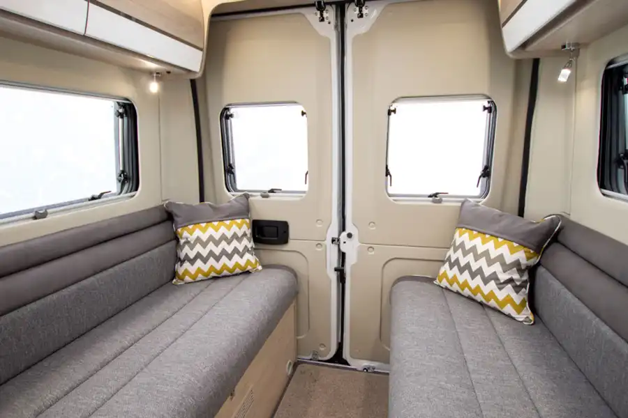 The rear lounge in the Benivan 120 campervan (Click to view full screen)
