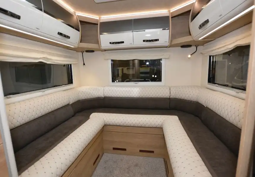 The Mobilvetta Tekno Line K-Yacht 95 A-class motorhome rear lounge (Click to view full screen)