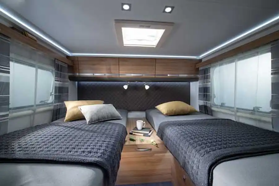 The Adria Matrix 670 SL's twin single beds (Click to view full screen)