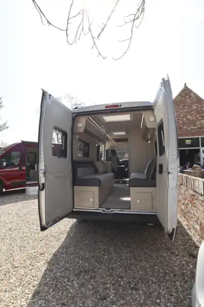 With rear doors of the Auto-Trail Tribute 660 campervan open (Click to view full screen)