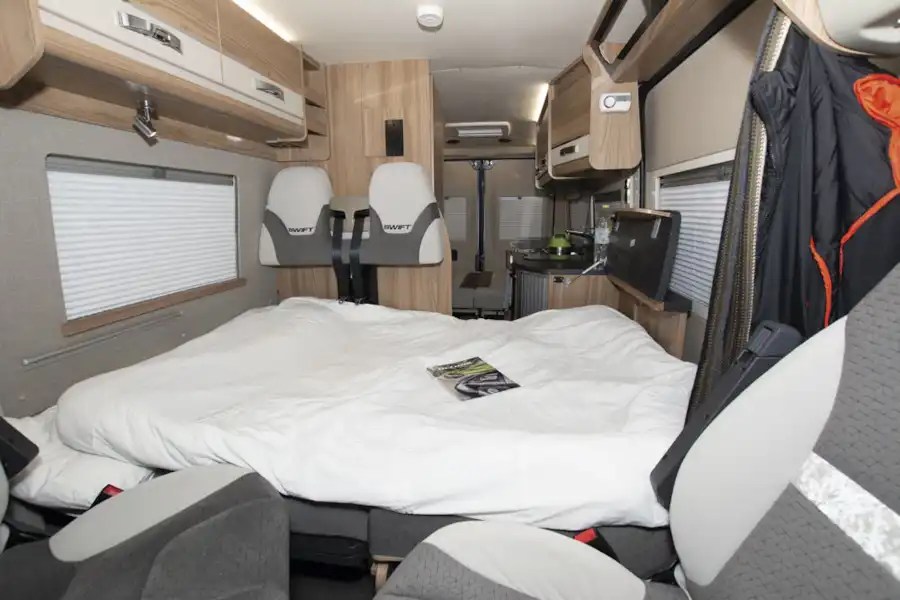 The folded down bed in the Swift Select 184 motorhome (Click to view full screen)
