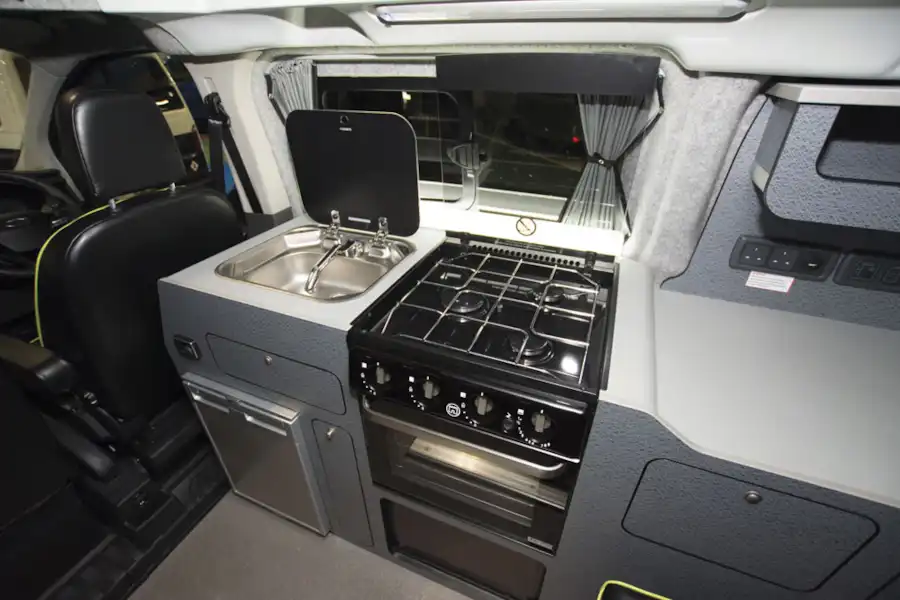 The kitchen in the Danbury Raven campervan (Click to view full screen)