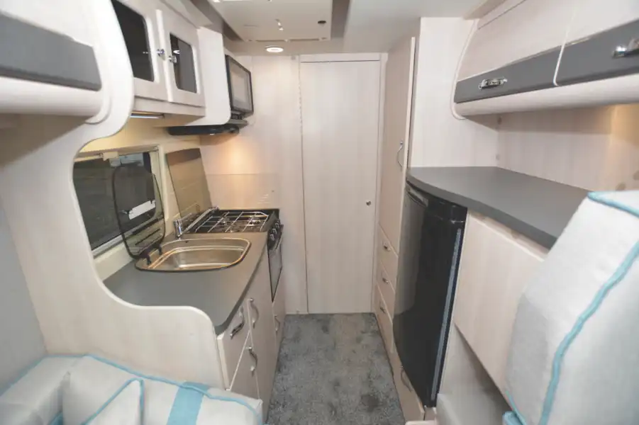 The kitchen area in the  Auto-Sleeper Kemerton XL (Click to view full screen)