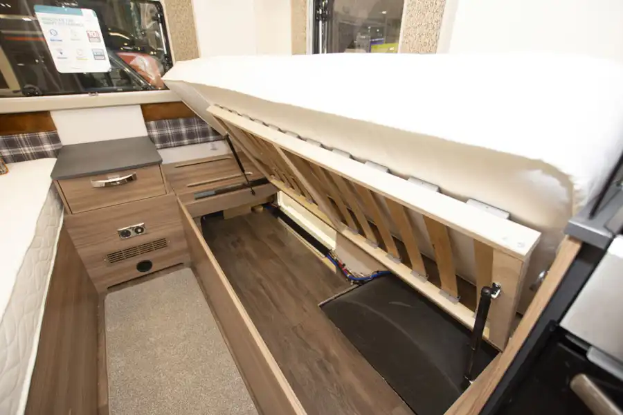 Under bed storage in the Swift Escape Compact C502 motorhome (Click to view full screen)