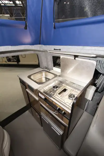 The kitchen in the Danbury Active Choice campervan (Click to view full screen)