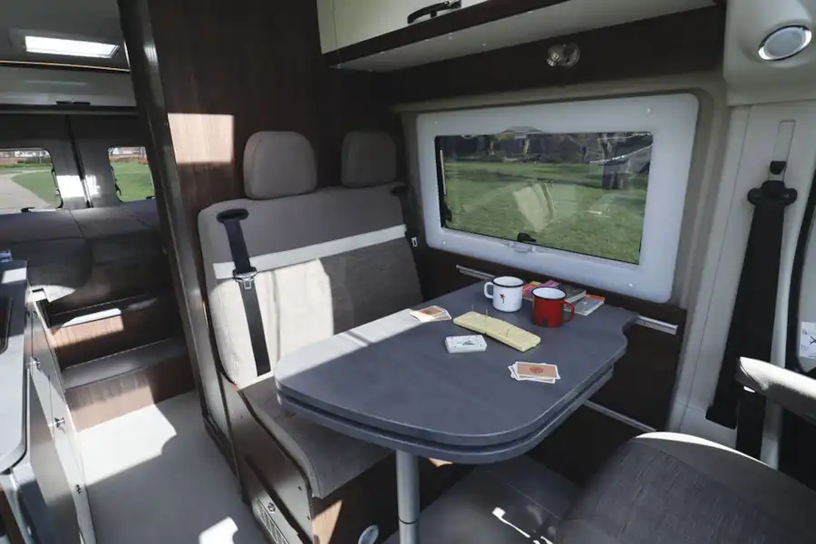 The living area in the  Globecar Summit Prime 640 campervan (Click to view full screen)