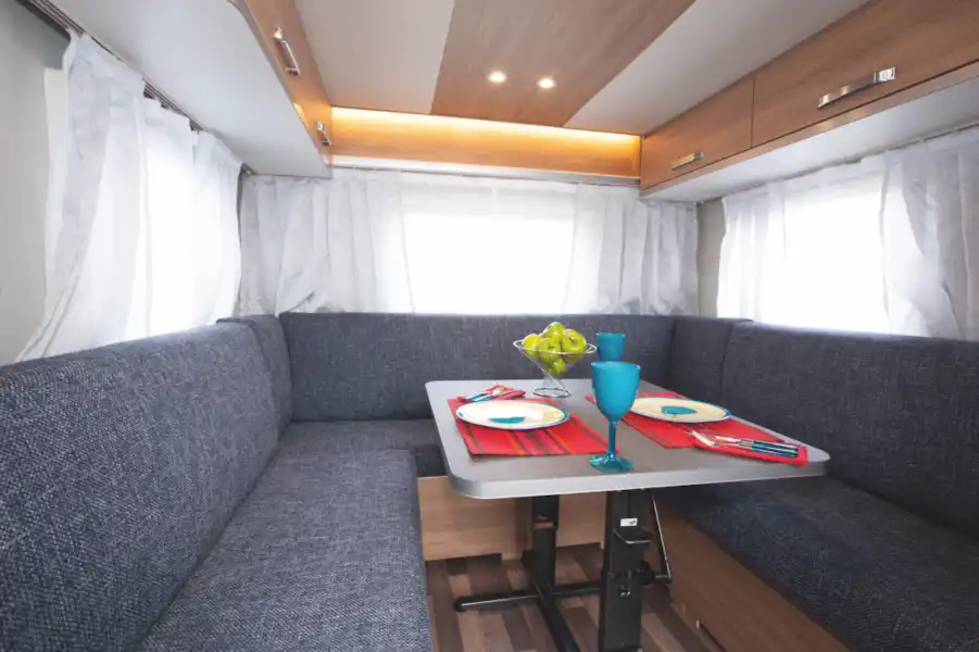 The lounge area in the Weinsberg CaraOne 390 PUH caravan (Click to view full screen)