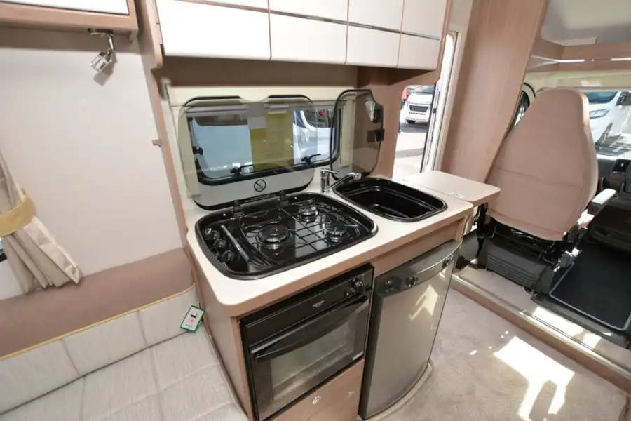 A closer look at the kitchen in the Compass Navigator 120 campervan (Click to view full screen)